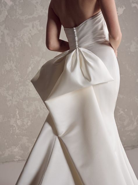 Hilo Marie (Accessory - Detachable Bow - Plain) Hilo Marie Tiered Satin Wedding Dress Bow | Maggie Sottero Wedding Dress Bow, Wedding Dress Buttons, Elegant Bridal Gown, Debutante Ball, Bow Wedding Dress, Maggie Sottero Wedding Dresses, Bridal Gowns Mermaid, Dress Bow, Prom Designs