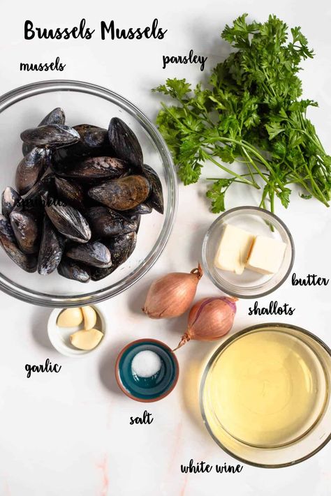 Brussels Mussels (Mussels Steamed in Wine from Belgium) - The Foreign Fork Mussel Meat Recipe, Belgian Cuisine, Mussels Recipe, Meat Recipe, Soups Stews, Master Chef, Garlic Salt, Shallots, Brussels