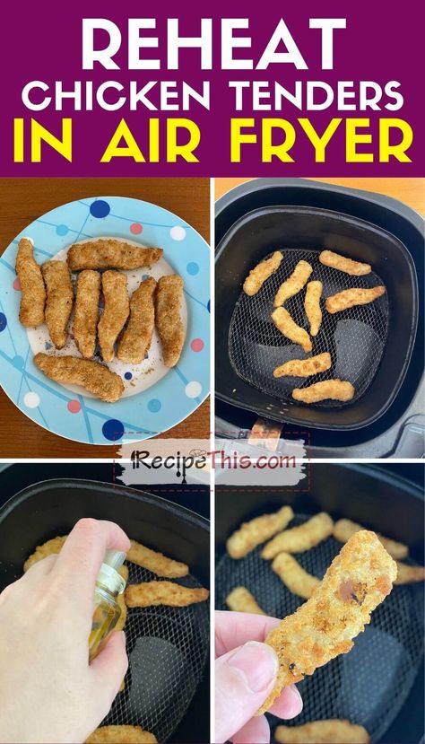 Reheat Chicken Tenders. Let me show you how to reheat chicken tenders at home in your air fryer. Your chicken tenders will never dry out with this method and you will have perfectly crispy strips of chicken to tuck into. Reheating Chicken Tenders In Air Fryer, Leftover Chicken Tenders, Chicken Tenders In Air Fryer, Reheat Fried Chicken, Reheat Pizza, Chicken Strip Recipes, Fried Chicken Strips, Air Fryer Recipes Dessert, Reheat Chicken