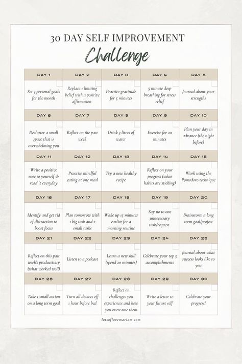 Lets start the new year right with this 30 day self improvement challenge! This challenge will help you start healthy habits, boost your productivity, Increase your confidence and so much more! Check out the post for the full 30 day personal development challenge 30 Day Challenge List, Self Improvement Challenge, Challenge 30 Day, Mindset Challenge, Minimalism Challenge, Challenge Ideas, Daily Action, Self Improvement Quotes, What Is Self