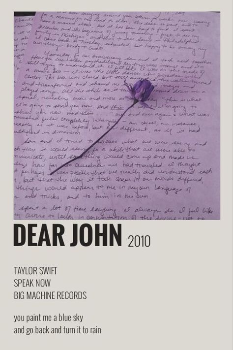 Dear John Taylor Swift Polaroid Poster, Taylor Swift Song Polaroid Speak Now, Dear John Taylor Swift Aesthetic, Taylor Swift Posters Speak Now, Dear John Taylor Swift, Taylor Swift Dear John, Songs Poster, Taylor Swift Discography, Taylor Album