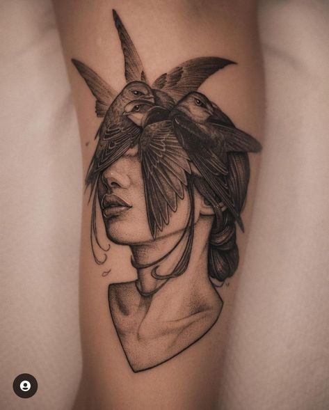 Just Tattoo, Surrealism Tattoo, Bird Tattoos For Women, Face Tattoos For Women, Black Bird Tattoo, Surreal Tattoo, Incredible Tattoos, Sweet Tattoos, Tattoo Portfolio