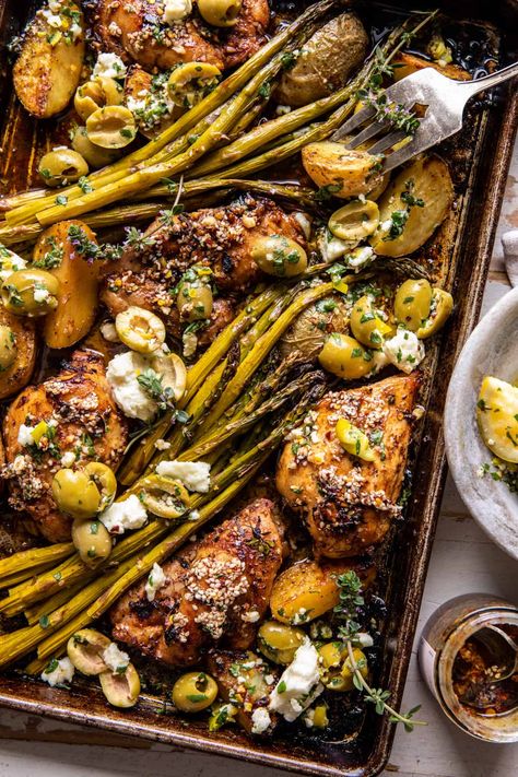 Feta Potatoes, Chicken And Feta, Greek Chicken And Potatoes, Murgh Makhani, Half Baked Harvest Recipes, Food Entrees, Indian Butter Chicken, Sheet Pan Suppers, Sheet Pan Dinners Recipes