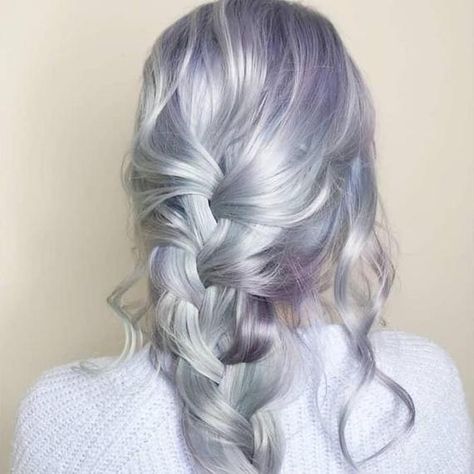 Silvery Blue Hair, Blue Grey Hair, Blue Hair Highlights, Gray Balayage, Opal Hair, Color Formulas, Silvery Blue, Hair Color Formulas, Beautiful Gray Hair