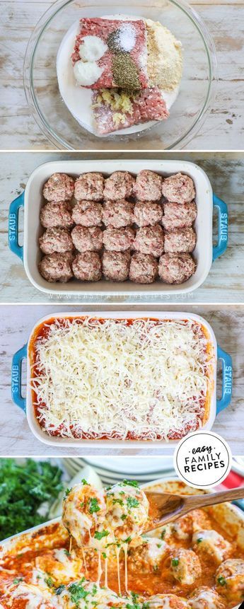 HUSBAND'S FAVORITE dinner!  Meatball Parmesan Bake in Casserole is SO EASY and so crazy delicious!  It is the perfect for Keto recipe or low carb diet recipe since the tender meatballs are made with ground beef, ground pork, and no carbs! You have to try this easy weeknight dinner idea! Meatball Parmesan Bake, Meatballs Parmesan, Meatball Parmesan, Baked Meatballs, No Carbs, Parmesan Meatballs, Favorite Dinner, Recetas Keto, Easy Weeknight Dinner