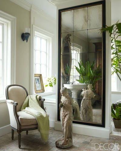 Color Outside the Lines: Mirrored Walls, Alcoves, and Niches South Shore Decorating, Amazing Spaces, Kelly Wearstler, White Rooms, Large Mirror, A Mirror, Antique Mirror, Benjamin Moore, Elle Decor