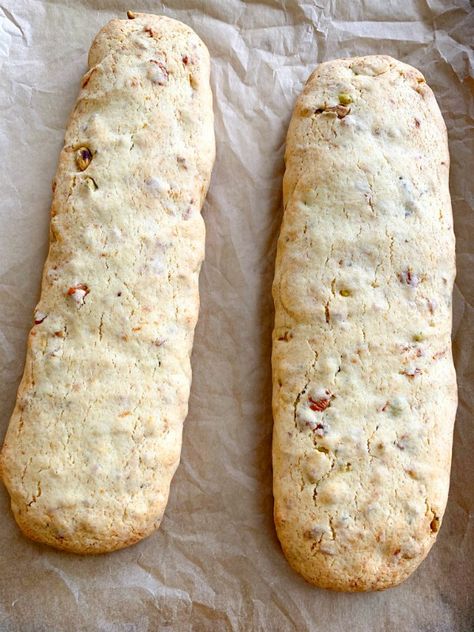 Fig and Pistachio Biscotti - Proud Italian Cook Classic Biscotti Recipe, Italian Baked Goods, Italian Fig Cookies Cucidati, Salted Caramel Biscotti Recipe, Fig Biscotti Recipe, Fig Biscotti, Savory Biscotti, Pistachio Biscotti Recipe, Biscotti Cookies Recipes