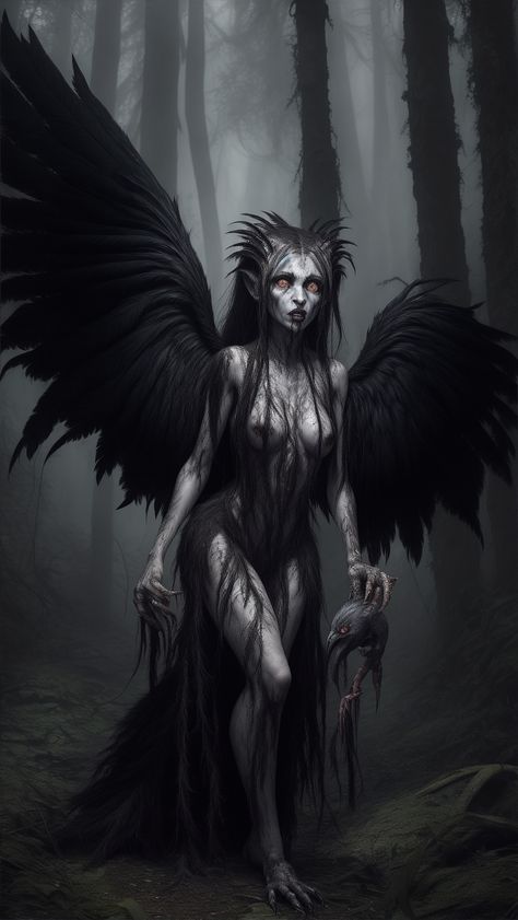 mythological figure, Greek Mythology Mythical Gods Art, Greek Mythology Villains, Gothic Mythical Creatures, Harpy Mythology Art, Ghoul Mythology, Harpy Greek Mythology, Greek Mythology Dnd Character, Empusa Mythology, Greek Demons