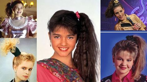 80s Ponytail, 80s Crimped Hair, 80s Hair And Makeup, 80s Tv Shows, 80 S Hairstyles, 80’s Hair, 80's Hairstyle, 1980s Hair, Side Ponytails