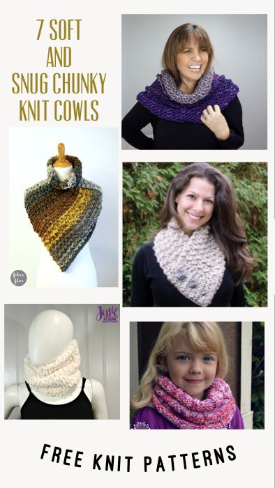 These 7 Soft and Snug Chunky Knit Cowls will make you feel gorgeous this  fall and winter. They work up easily and are great beginner knit cowl  patterns. Bulky Knit Cowl Pattern Free, Chunky Knit Cowl Pattern Free, Knit Cowl Patterns, Knitted Cowls, Beginner Knit, Cowl Patterns, Knit Cowl Pattern Free, Chunky Knit Cowl, Bulky Knit