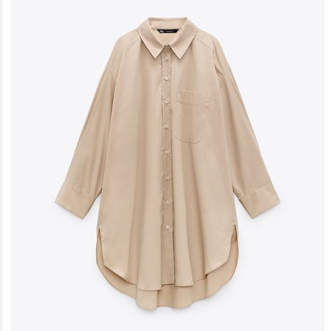 Zara Oversized Poplin Shirt/Dress [Last One] (Price Is Firm) - Size: Xs But Fits Like Regular S-M - Color: Tan - Full Length: Approximately 37.5 Inches Zara Poplin Shirt, Red Checked Shirt, Oversized Poplin Shirt, Poplin Shirt Dress, Oversized Button Down Shirt, Beige Shirt, Zara Shirt, Zara Blouse, Red And Black Plaid