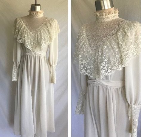 Puff Sleeve Dress Wedding, Cream Color Dress, Yoke Dress, Victorian Revival, Skirt Fabric, Lace Cuffs, Puff Sleeve Dress, Gunne Sax, Color Dress