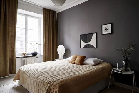 Dark grey bedroom with mustard-yellow accents | How to create a cohesive home | These Four Walls blog Gray Bedroom Modern, Dark Grey Bedroom Ideas, Pale Pink Room, Dark Grey Bedroom, Dark Gray Bedroom, Grey Bedroom Ideas, Gray Bedroom Walls, Bedroom Purple, Coco Lapine Design