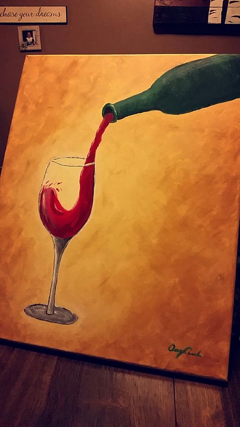 Wine glass, acrylic Wine Glass Canvas Painting Ideas, Wine Painting Ideas, Painted Records, Night Drawing, Hijab Hipster, Canvas Art Painting Abstract, Diy Paintings, Painting Room, Pouring Wine