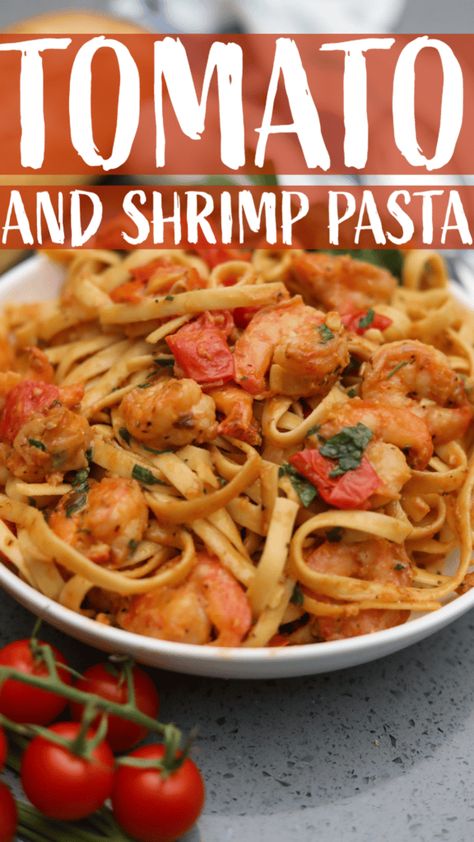 Shrimp Tomatoes Pasta, Shrimp Pasta With Tomatoes, Cherry Tomato Pasta, Chinese Cooking Wine, Juicy Shrimp, Jalapeno Chicken, Easy Pasta Dishes, Best Pasta Recipes, Stewed Tomatoes