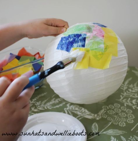 How To Decorate Paper Lanterns, How To Make Paper Lanterns Step By Step, Painting Paper Lanterns, Painted Paper Lanterns, Winter Solstice Lanterns For Kids, Paper Lantern Craft For Kids, Decorate Paper Lanterns, Chinese Lantern Craft, Solstice Lanterns