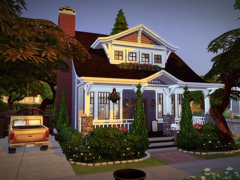 Laurelhurst is a renovated craftsman style bungalow built on a 20x15 residential lot. This house features 1 bedroom, 1 bath and an open concept layout throughout the kitchen, living, dining and... Homes Sims 4, Renovated Craftsman, Sims Collection, Ts4 Builds, Sims4 House, Craftsman Style Bungalow, Style Bungalow, Sims Inspiration, Sims 4 Family