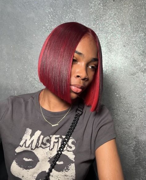 Follow me for more !! Burgundy Bob Black Women, Ombre Hair Black Women, Bhaddie Hairstyle, Bob Black Women, Burgundy Bob, Red Bob Hair, Colored Hairstyles, Bob Black, Pretty Hair Color