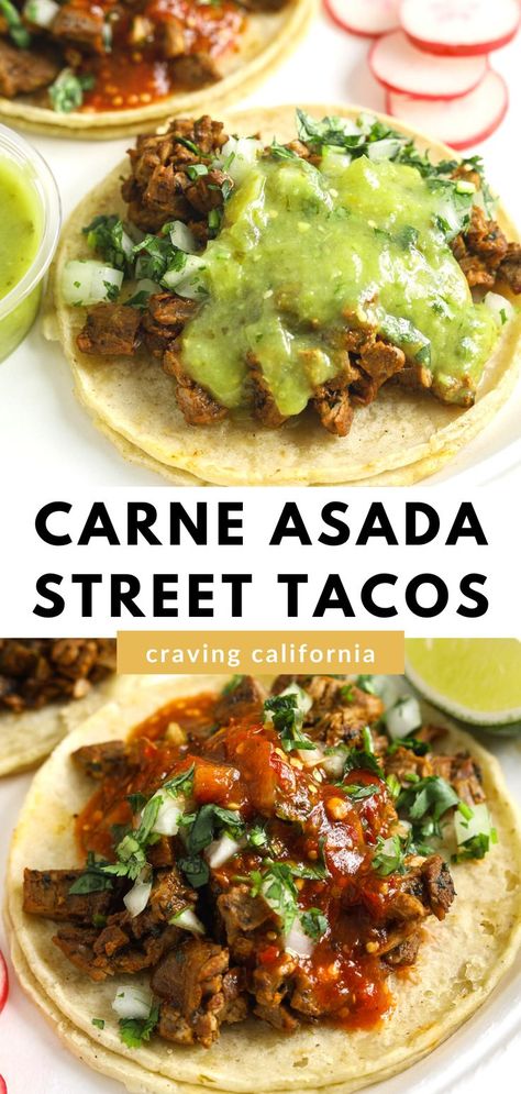 Street Tacos Recipe Carne Asada, Street Tacos Seasoning Recipe, Authentic Carne Asada Tacos, Marinade For Carne Asada Street Tacos, Street Tacos Salsa, Crispy Carne Asada Tacos, Carne Asada Skirt Steak, Steak Tostadas Carne Asada, Carne Asada Stir Fry