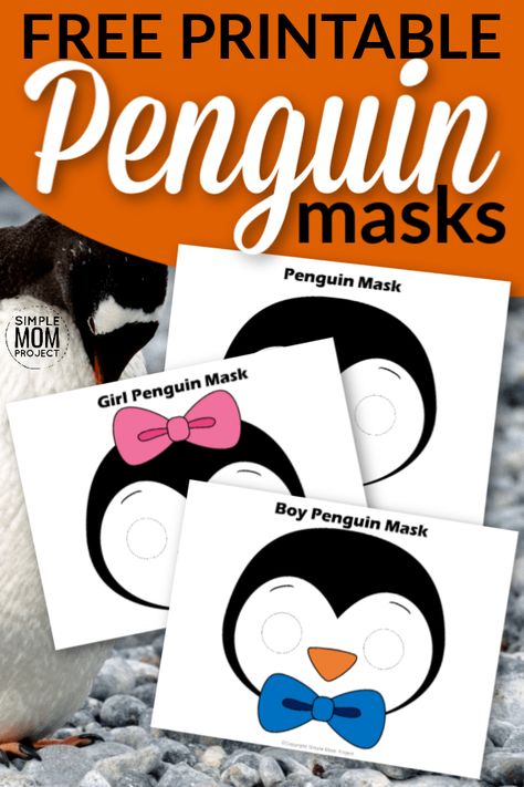 Put those paper plates away! You don't need them for this fun penguin craft. Cutout our free printable penguin mask templates to masquerade around the house with your preschool kids or turn any of these cute penguin masks into a coloring she activity with your toddlers! #penguin #penguincrafts #penguinmasks #printablecrafts #simplemomproject Penguin Mask, Animal Masks Craft, Homeschooling Crafts, Arctic Animals Crafts, Simple Mom Project, Printable Animal Masks, Mask Templates, Animal Masks For Kids, Zoo Animal Crafts