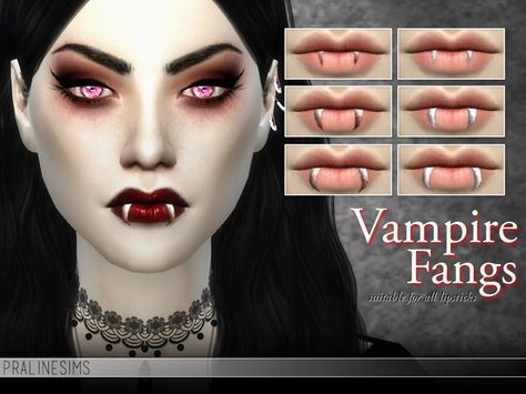 Pralinesims' [Pale Secret] ~ Vampire Collection Sims 4 Vampire Accessories, Sims 4 Vampire Fangs, The Vampire Diaries Sims 4 Cc, Vamp Makeup, Vampire Halloween Costume, Smiley Piercing, Vampire Teeth, Vampire Fangs, Sims 4 Anime