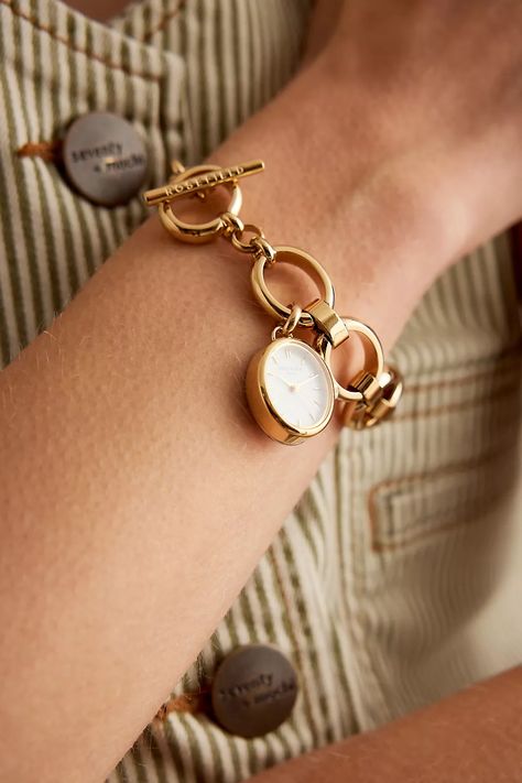 Rosefield Oval Charm Gold-Plated Chain Bracelet Wrist Watch | Anthropologie UK Bracelet Wrist, Anthropologie Uk, Charm Chain, Gold Plated Chains, Chain Bracelet, Bracelet Watch, Wrist Watch, Statement Necklace, Anthropologie