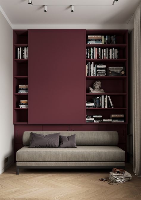 Burgandy Interior Design, Maroon Interior, Oxblood Interior Design, Burgundy Interior Design, Living Room Bordeaux Red, Apartment Interior Design, Home Room Design, Apartment Interior, Living Room Interior