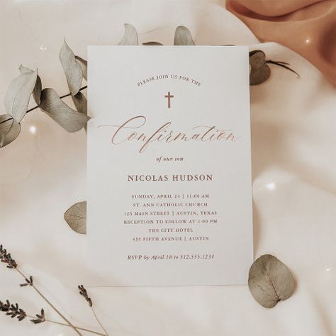 $2.95 | Rose Gold Calligraphy Gender Neutral Confirmation #religious, cross, classic, simple, gender neutral, christian, modern, typography, confirmation, elegant Confirmation Invitation, Gender Neutral Invitations, Gender Neutral Style, Confirmation Invitations, Gold Calligraphy, Religious Cross, Unique Invitations, Modern Typography, Free Birthday Invitations