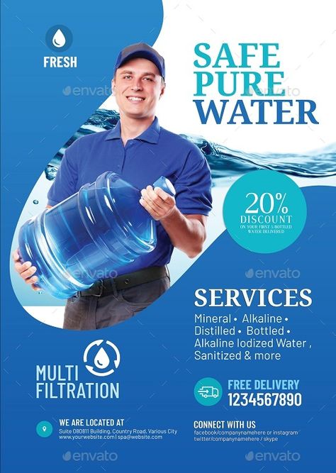 Water Refilling Station Flyer #Refilling, #Water, #Flyer, #Station Bottle Poster Design, Water Poster Design, Water Refilling Station, Refilling Station, Unique Brochure Design, Save Water Poster, Water Bottle Label Design, Poster Design Ideas, Medical Brochure