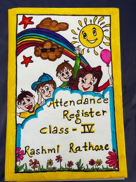 Cover page decoration idea Gk Cover Page Ideas, Attendance Register Cover Decoration Ideas Creative, How To Decorate Attendance Register, Attendance Register Cover Design, Teachers Diary Cover Decoration, School Register Cover Decoration Ideas, Register Cover Decoration Ideas, Register Decoration Ideas School, Teachers Attendance Register Decoration Ideas