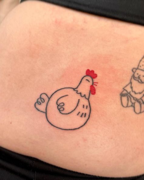 Chicken Nugget Tattoo, Chicken Drawings, Gnome Tattoo, Barred Rock Chickens, Blue Ink Tattoos, Chicken Tattoo, Chicken Drawing, Red Ink Tattoos, Cute Chickens