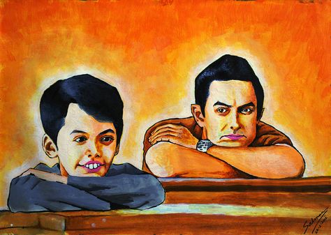 Taare Zameen Par by Salman Ravish  Source- http://pixels.com/index.html Tare Zameen Par, Rangoli Drawing, Taare Zameen Par, Theme Drawing, Actors Illustration, Oil Pastel Drawings Easy, Indian Art Gallery, Crazy Wallpaper, Oil Pastel Paintings