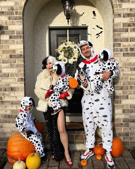 Family halloween costume Family Dalmation Costume, 101 Dalmations Costume Family Diy, Cruella Deville Family Costume, 101 Dalmations Halloween Costume Family, Family Dalmation Halloween Costumes, 101 Dalmations Family Costumes, Cruella Deville Costume Family, Cruella Deville Costume, Dalmatian Costume