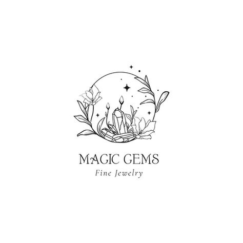 Floral mystic logo design handdrawn blossom herbs Vector Image Garden Design Logo Ideas, Magical Logo Design, Whimsical Logo Design Inspiration, Art Nouveau Logo Design, Crystal Logo Design Ideas, Fairy Logo Design, Fairy Logo Design Ideas, Garden Logo Design, Herbs Logo Design