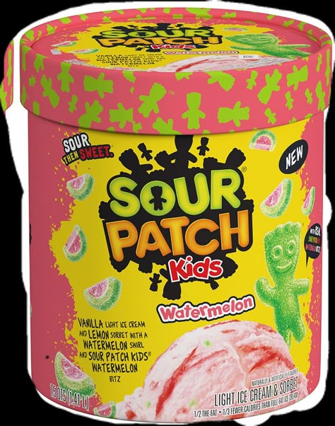 SOUR PATCH KIDS HAS NEW WATERMELON ICE CREAM TO MIMIC THE CANDYIt's made with actual candy pieces. 🍉 Watermelon Varieties, Sour Candies, Watermelon Ice Cream, Cocoa Cake, Chocolate Rabbit, Lemon Sorbet, Watermelon Ice, Snack Cups, Sour Patch Kids