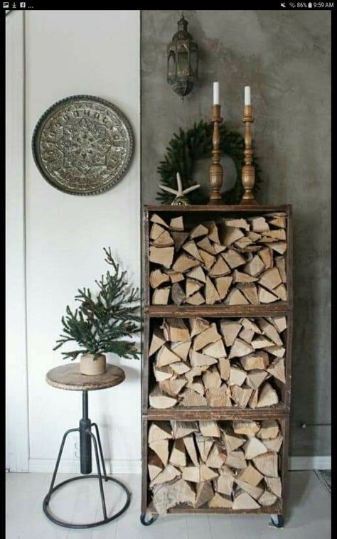 How To Dry Wood, Firewood Storage Indoor, Cabin Fireplace, Firewood Storage, Corner Fireplace, Into The Woods, Fireplace Design, Wood Storage, Diy Garden Decor