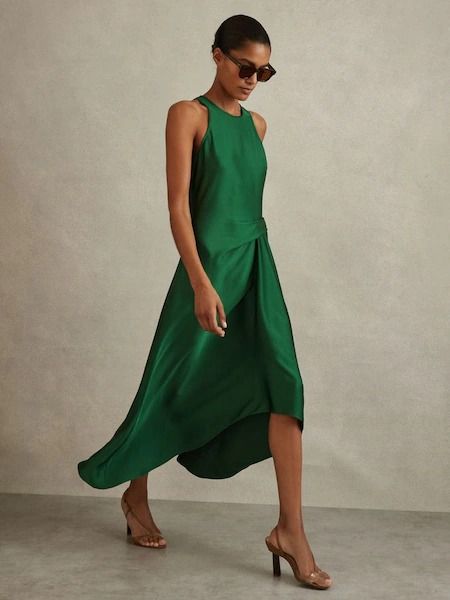 Women's Designer Dresses | Beautiful Dresses for Women - Reiss Fall Formal Wedding Guest Dress, March Wedding Guest Dress, Dress With Scarf Formal, Late Summer Wedding Guest Outfit, Green Dresses For Wedding, Edgy Wedding Guest Outfit, Wedding Guest Short Dress, Green Dress Wedding Guest, Green Wedding Guest Dress