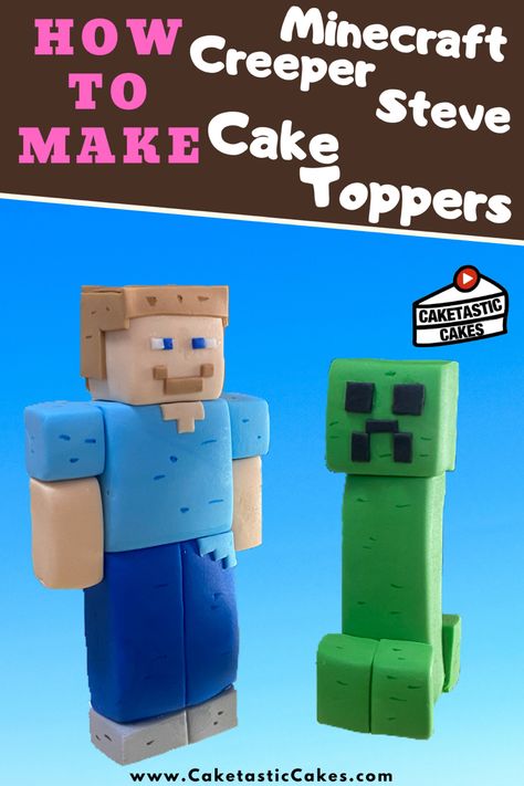 Minecraft Steve and Creeper Cake Video Tutorial Minecraft Fondant Figures, Minecraft Fondant, Minecraft Cake Tutorial, Minecraft Cake Topper, Minecraft Cake Designs, Minecraft Figures, Creeper Cake, Minecraft Cakes, Hulk Cake