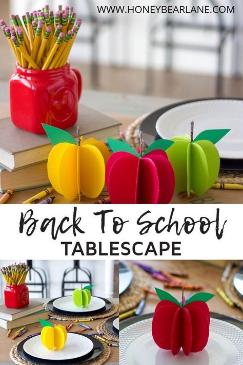 School Centerpieces, Back To School Dinner, Dinner Fall, School Dinner, Back To School Breakfast, Mobile Craft, School Dinners, School Tables, School Breakfast