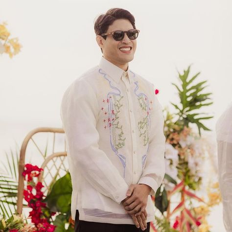 Barong Wedding Groom, Modern Barong Tagalog For Groom, Barong Tagalog Outfit Men, Barong Tagalog For Groom, Filipino Garden, Champaign Toast, Barong Wedding, Garden Formal, Barong Tagalog