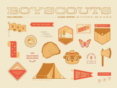 Boy Scouts by Cynthia Tran Vo Camp Booklet Design, Scouts Illustration, Scout Aesthetic, Camp Collection, Boy Scout Patches, Camp Brand, Scout Guide, Winter Weekend, Youth Hostel