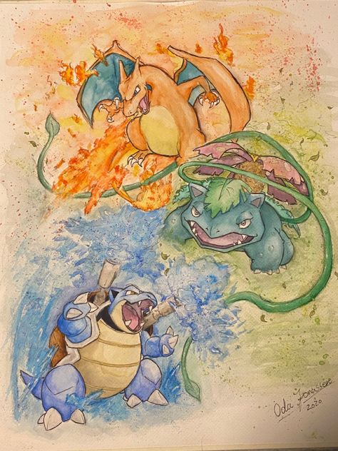 Charizard Blastoise Venusaur Wallpaper, Old Pokemon Art, Venusaur Drawing, Gyrados Pokemon Tattoo, Pokemon Charizard Art, Pokemon Gen 1 Starters, Blastoise Tattoo, Venusaur Art, Blastoise Art