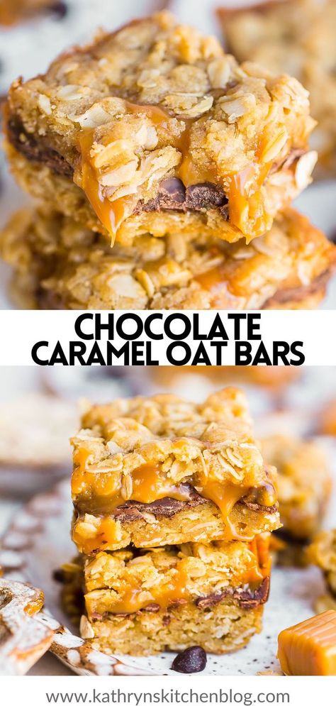 Chocolate Carmel Bars, Oatmeal Cookie Crust, Caramel Oatmeal, Carmel Chocolate, Oatmeal Dessert, Oatmeal Chocolate Chip Bars, Chocolate Oatmeal Bars, Oatmeal Squares, Caramel Cookies Bars