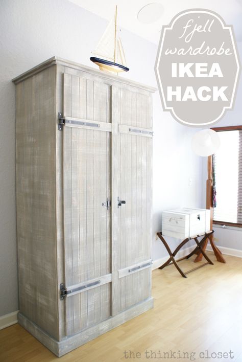 Fjell Ikea hack with pallet shelves from The Thinking Closet along with 15 Pallet Projects #ikeahack Ikea Organization, Ikea Hack Ideas, Cottage Market, Ikea Store, Upstairs Hallway, Bedroom Cabinets, Pallet Shelves, Cabinet Makeover, Spare Bedroom