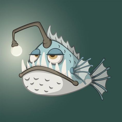 Angler Fish Drawing, Angler Fish Art, Fish Cartoon, Fish Vector, Angler Fish, Fish Drawings, Cute Cartoon Characters, Cartoon Drawing, Fish Art