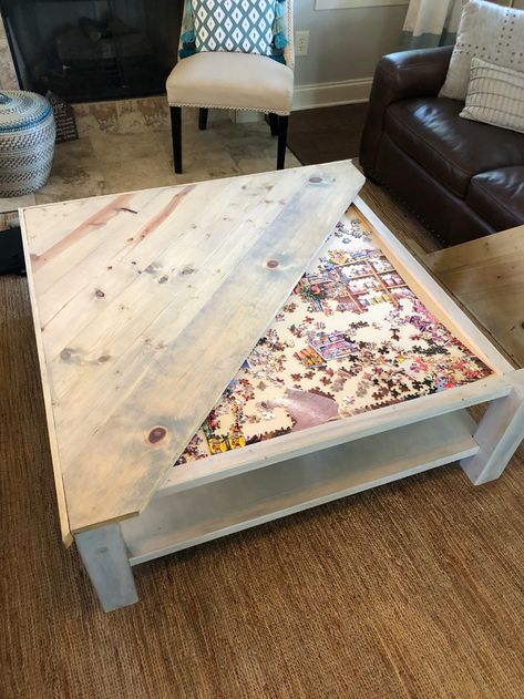 Built a puzzle table / coffee table - Album on Imgur Puzzle Tables, Puzzle Coffee Table, Diy Coffee Table Plans, Farmhouse Style Coffee Table, Diy Puzzle, Coffee Table Plans, Puzzle Table, Game Table, Diy Coffee Table