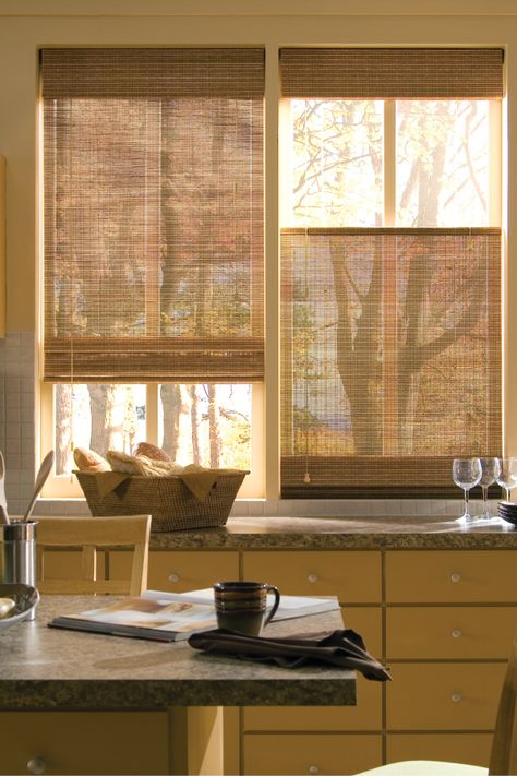 Hunter Douglas Provenance Woven Shades, Natural Window Coverings, Kitchen Shades, Modern Window Treatments, Store Venitien, Wooden Shades, Woven Wood Shades, Bamboo Blinds, Woven Wood