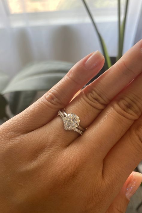 Chevron Band With Engagement Ring, Wishbone Wedding Ring Set, Wishbone Engagement Ring, Round Solitaire Engagement Ring With Band, Wedding Bands With Solitaire Engagement, Chevron Wedding Band Set, Wishbone Wedding Band, Engagement Ring With Wedding Band, Inexpensive Engagement Rings