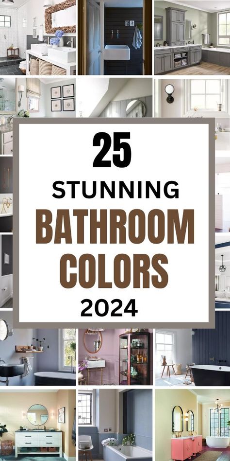 Transform your bathroom with the perfect paint colors for 2024!  Discover how to create a serene and stylish space with shades that range from calming neutrals to bold statements. Whether you're working with a small bathroom or a larger space, we have the latest color schemes and ideas to inspire you.   Explore trendy hues and timeless classics from top brands like Behr, Sherwin-Williams, and Benjamin Moore that will refresh your bathroom.   Ready to give your bathroom a fresh new look? Click to Color Of Bathroom Walls, Hall Bathroom Paint Colors, Bathroom Wall Colors Ideas, Color Scheme For Bathroom, Monochromatic Bathroom Color Schemes, Primary Bathroom Paint Colors, Bathroom Color Schemes 2024, Bathroom Paint Ideas For Small Bathrooms, Best Bathroom Colors For 2024