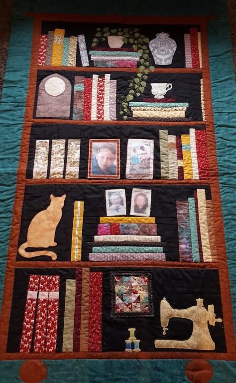 Bookcase Quilt, Harry Potter Quilt, Landscape Quilts, Miniature Quilts, Book Case, Wall Quilts, Book Quilt, Sewing Art, Quilt Block Patterns